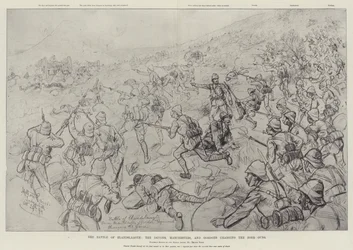 Die Schlacht von Elandslaagte, die Devons, Manchesters und Gordons stürmen die Burenkanonen